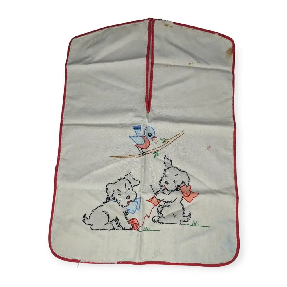 Vintage Puppy Dogs Embroidered Hanging Laundry Bag/Sack 21